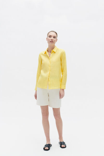Camisa Brenda 100% linho amarelo mulher