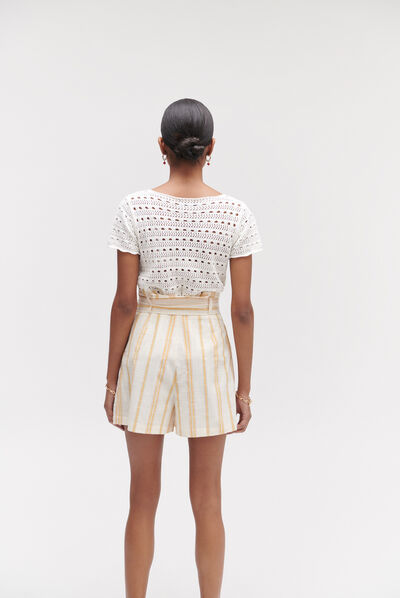 Gonna pantalone corta Newross a righe ecru donna