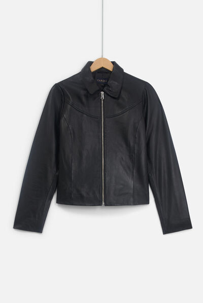 blazer leila 100% cuir noir femme