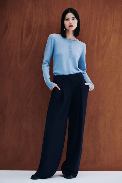 Pantalon principe bleu marine femme