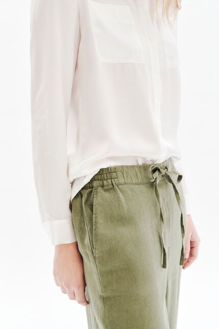 Pantalon pigment 100% lin vert kaki femme