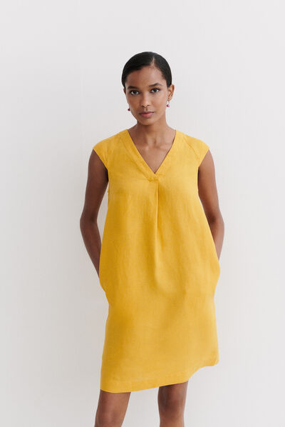 robe pamela 100% lin jaune or femme