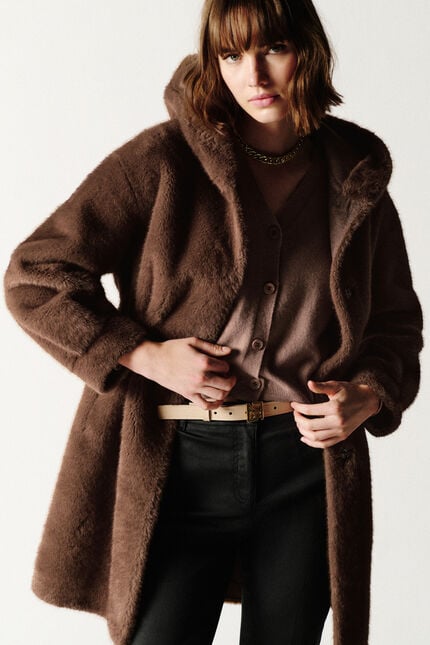 Manteau Gapuchon marron chocolat femme