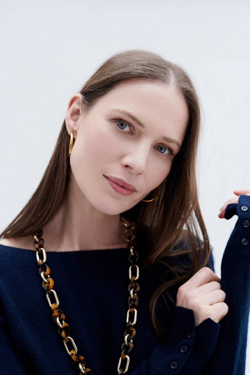 Maglione mzoan 100% cashmere blu navy donna
