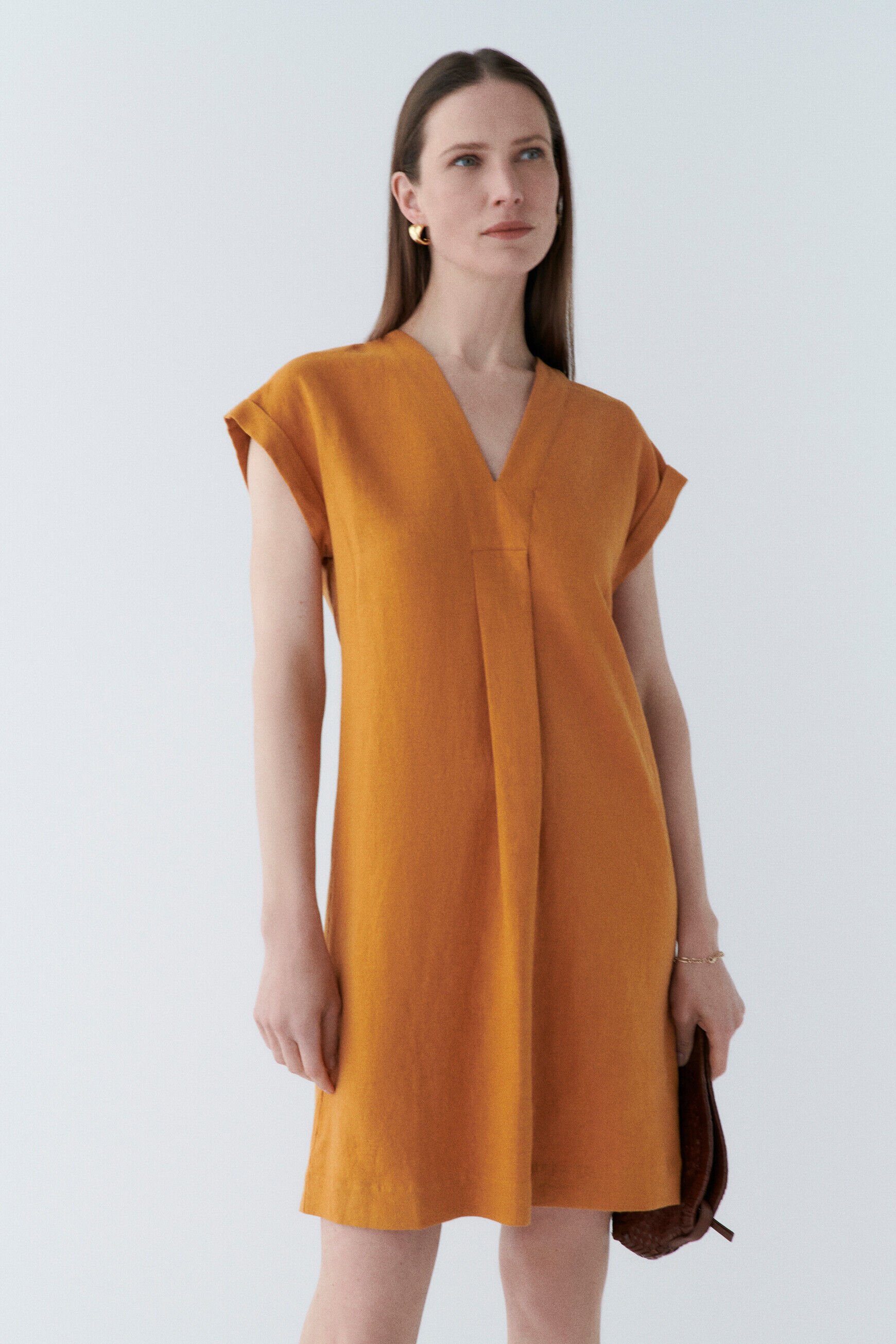 robe mirabelle 100% lin marron clair femme