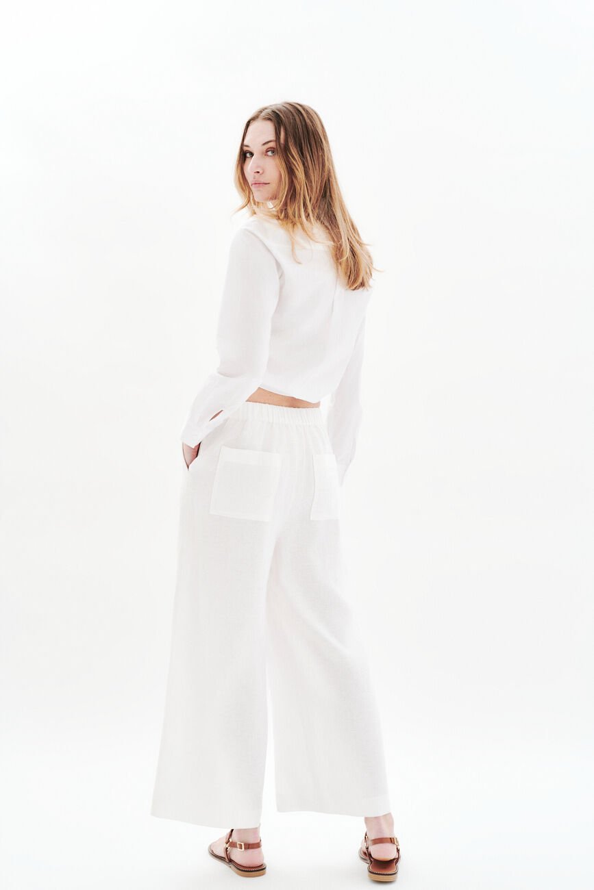 Pantalon pandi 100% lin blanc femme