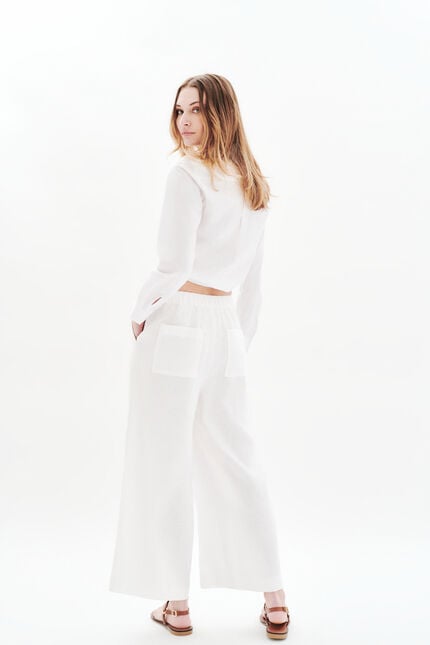 Pantalon pandi 100% lin blanc femme