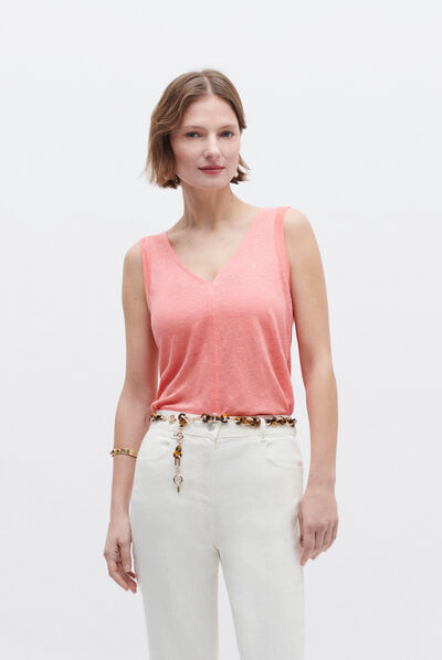 Debardeur aretha 100% lin rose corail femme