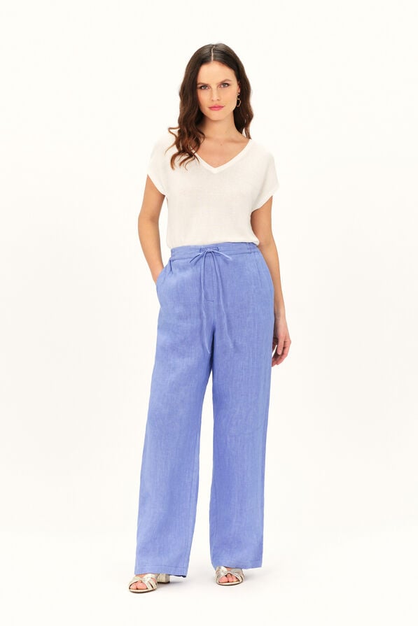 pantalon pigment 100 lin bleu violet femme Pantalon pigment 100% lin bleu violet femme