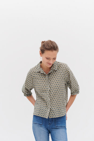Camisa de cebra con estampado gráfico verde caqui mujer