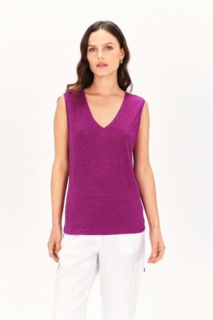 T-shirt trym 100% lin prune femme