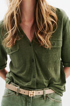 Estela 100% linen shirt khaki green woman