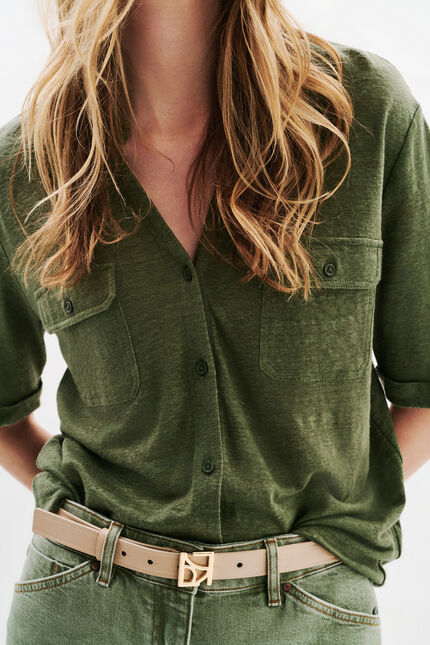 Bluse Estela 100 % Leinen khakigrün damen