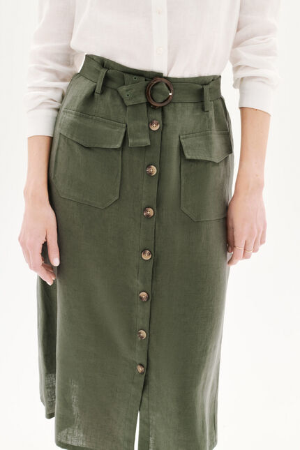 jupe agnes 100% lin vert kaki femme