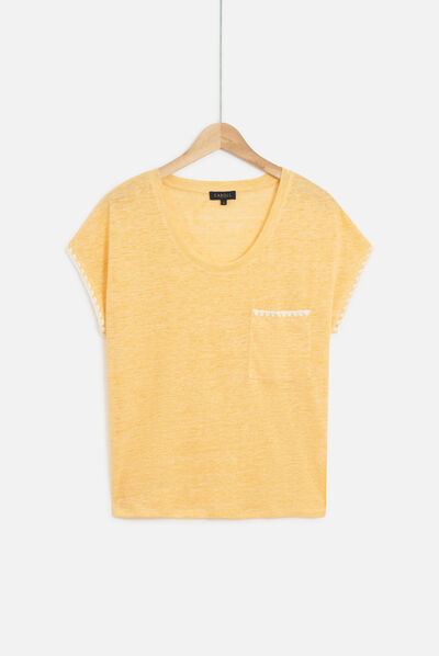 t-shirt evita 100% lin jaune or femme