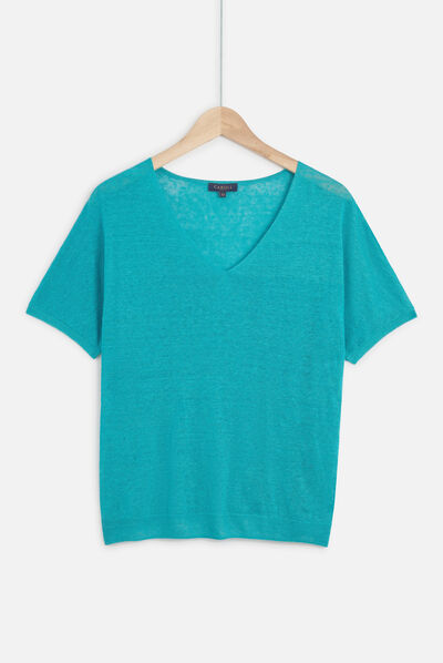 pull milane 100% lin vert emeraude femme