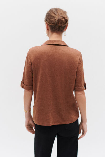 chemise estela 100% lin marron cognac femme