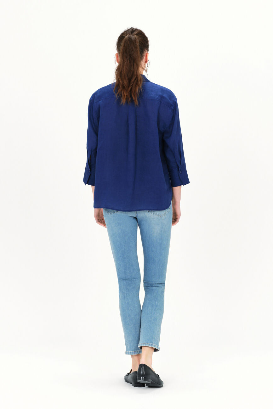 Camisa coraline 100% linho azul-marinho mulher
