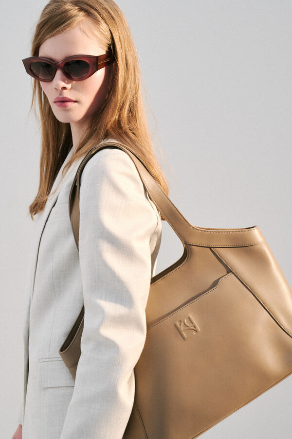 Sac sacha en cuir naturel beige femme