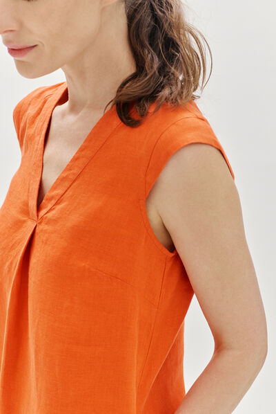 robe pamela 100% lin orange femme