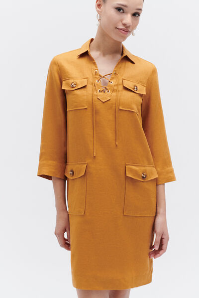 robe meyer 100% lin jaune moutarde femme