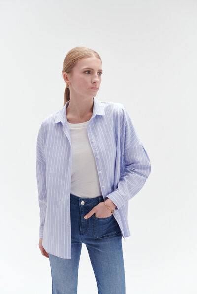 chemisier claude rayure denim baby bleu femme