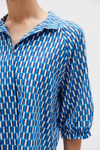 Camisa de cebra con estampado gráfico azul mujer