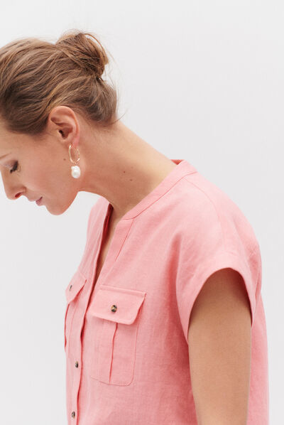 Camisa Gina 100 % lino rosa coral mujer
