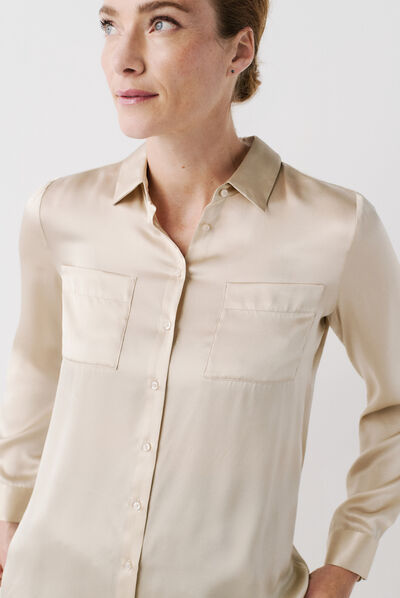 Camisa jeanne b em seda beige mulher