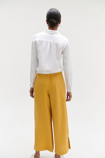 Pantalon valvano jupe-culotte 100% lin jaune or femme