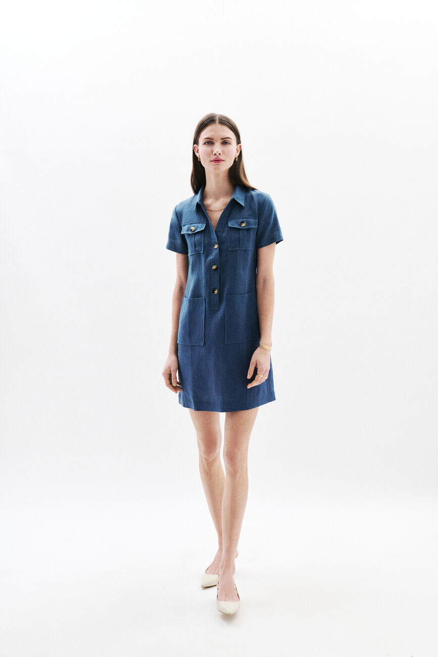 100% linnen jurk Laure denim stone vrouw