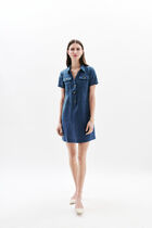 Laure 100% linen dress stone denim woman