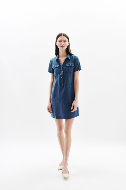 robe laure 100% lin denim stone femme