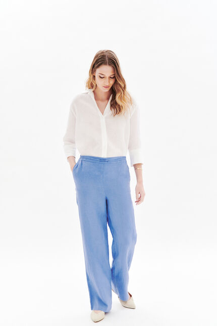 Pantalon pigment 100% lin bleu violet femme
