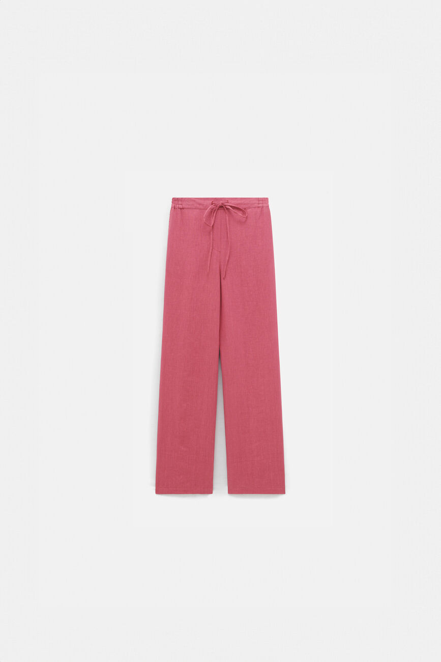 Pantalon pigment 100% lin rouge foncé femme