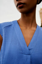 Pamela 100% linen dress blue violet woman