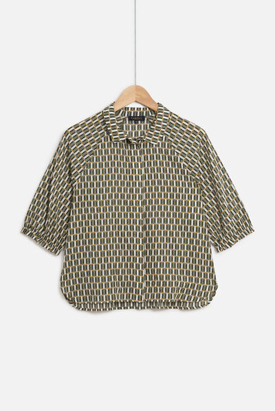 Camisa de cebra con estampado gráfico verde caqui mujer