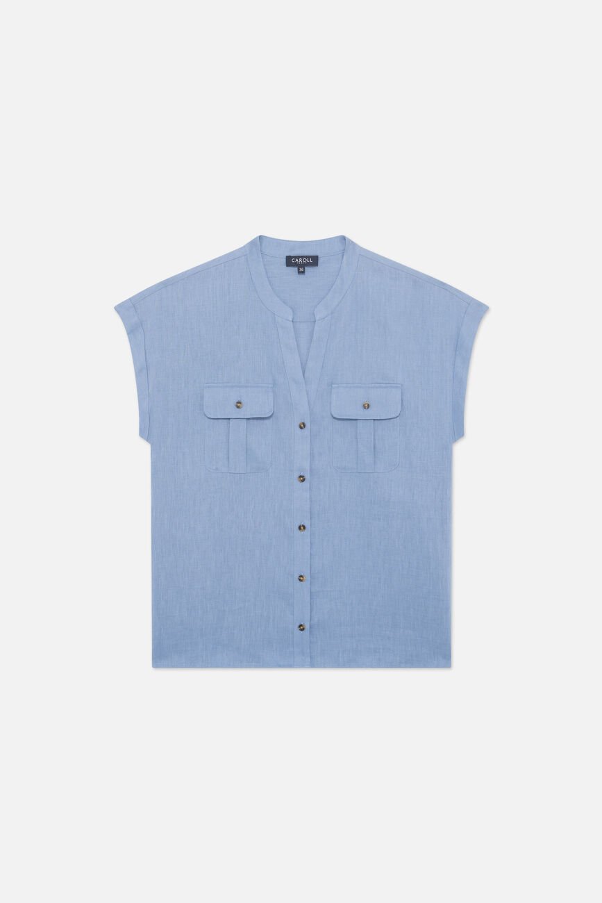 Chemise gina 100% lin bleu gris femme