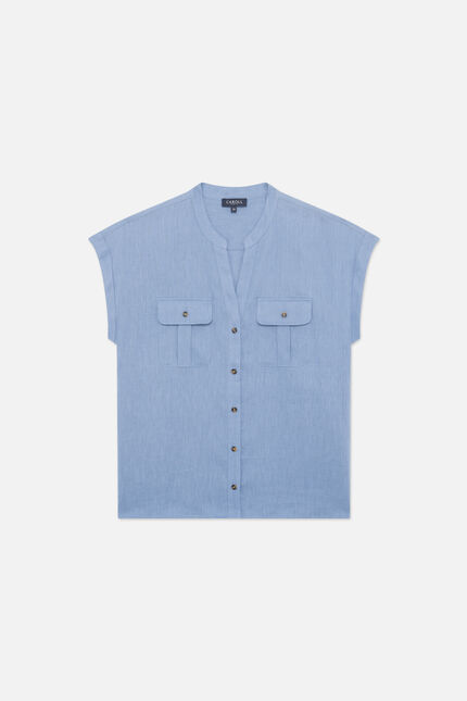 Bluse Gina 100% Leinen blau grau damen