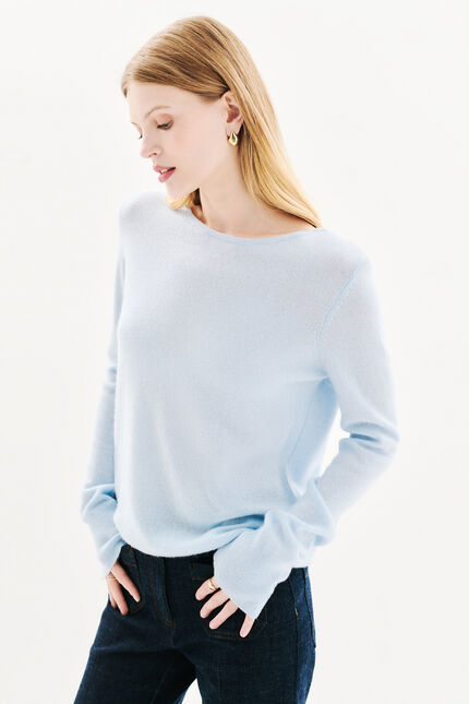 Maglione mzoan 100% cashmere blu pastello donna
