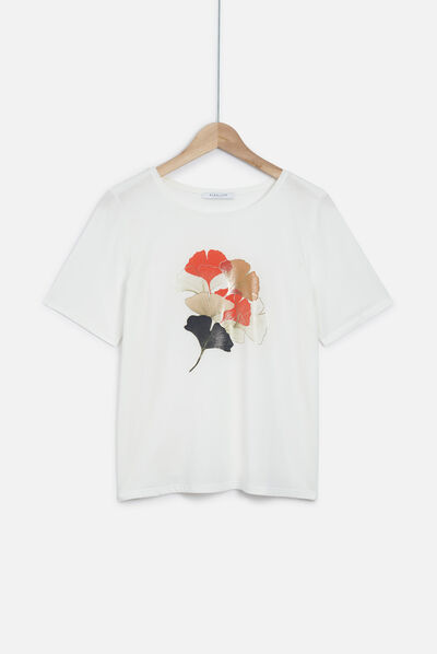 T-shirt Aja met opdruk ecru vrouw