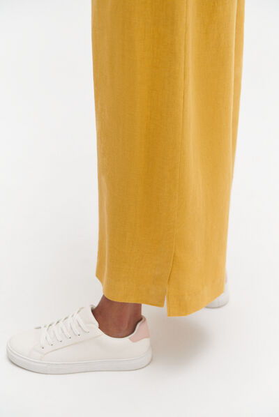 Pantalon valvano jupe-culotte 100% lin jaune or femme
