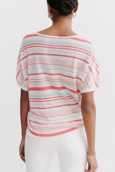 pull milano 100% lin rose femme