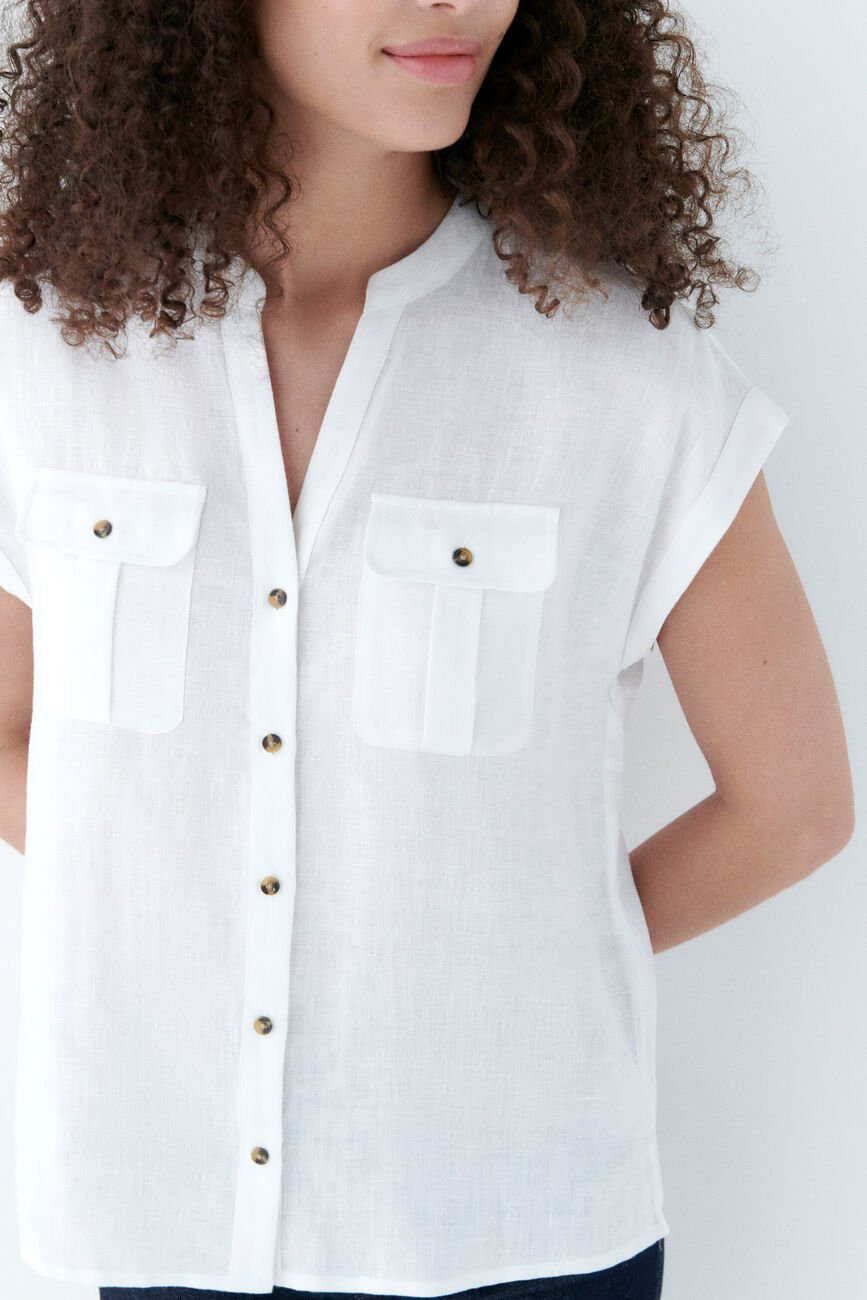 Camisa gina 100% linho branco mulher