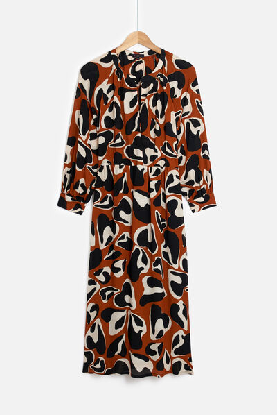 robe macha imprimée marron cognac femme