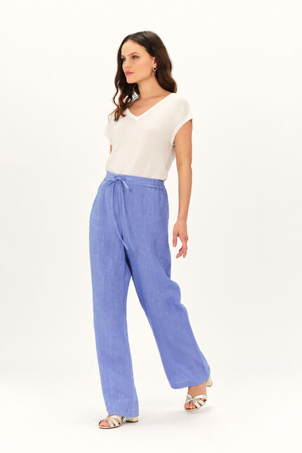 Pantalon pigment 100% lin bleu violet femme