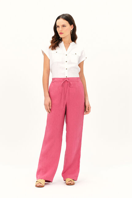 Pantalon pigment 100% lin rouge foncé femme