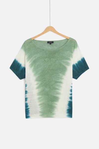 Pull elio 100% lin à manches courtes bleu femme