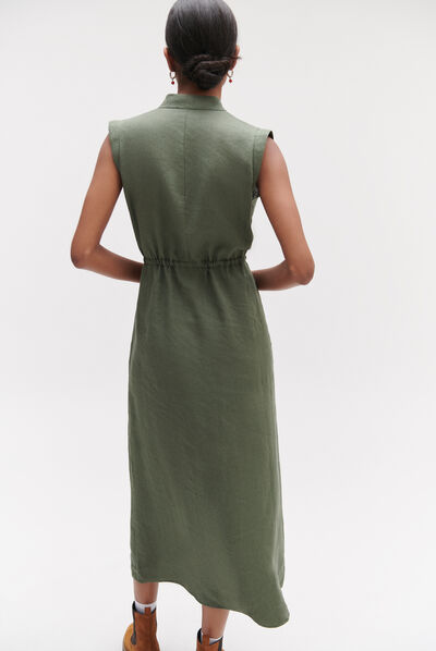 Robe longue amy 100% lin vert kaki femme