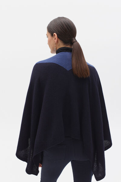 poncho charles b 100% cachemire bleu marine femme